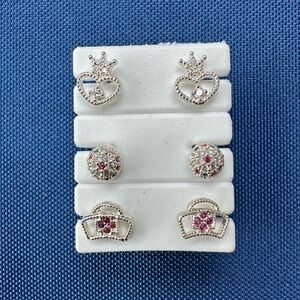 925 Italy Sterling Silver Elegant Silver and Red Crown Earrings Set